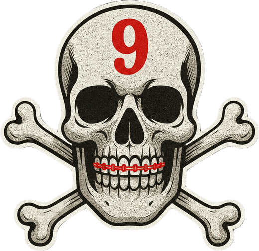 Rowdies Racing skull and crossbones, number 9